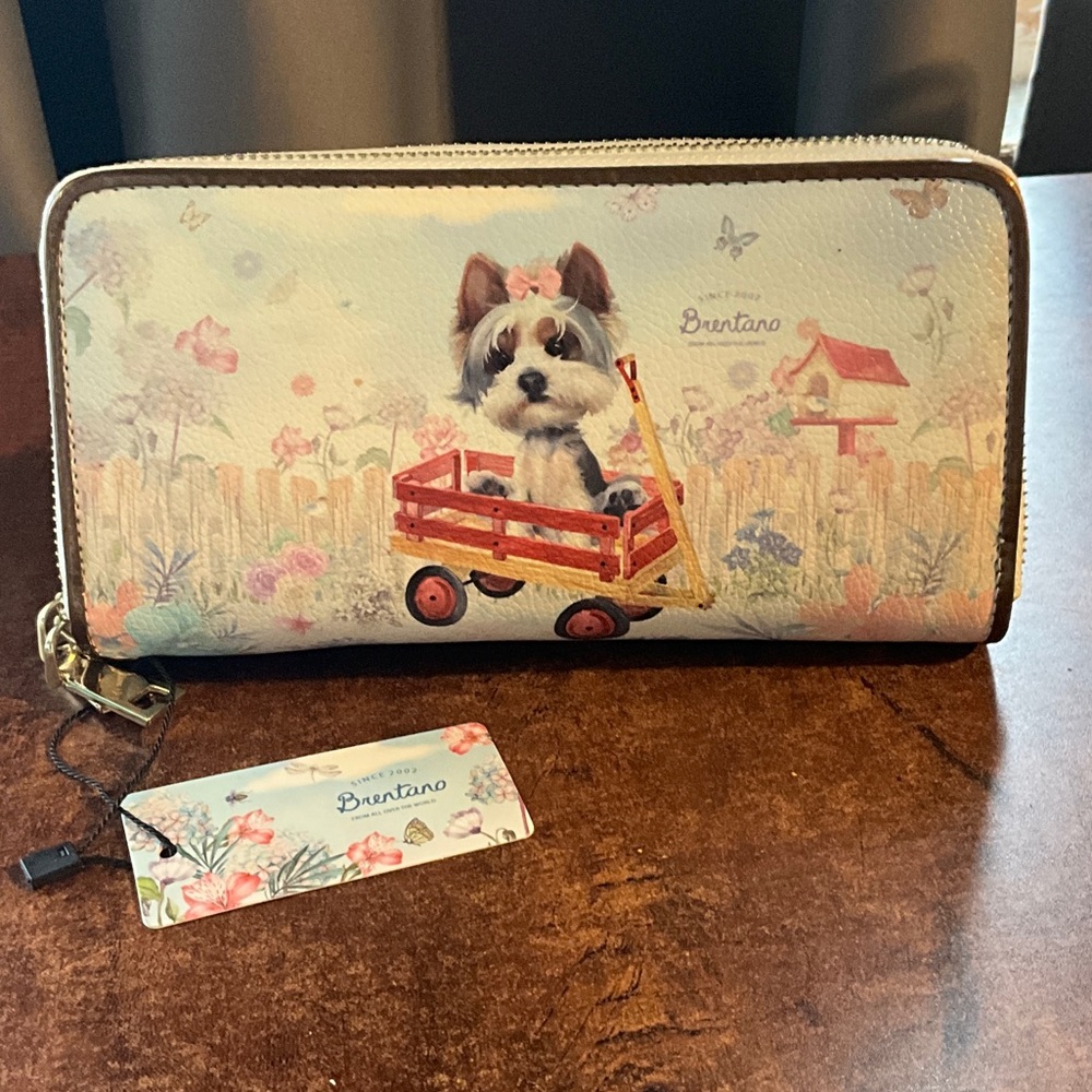 NWT Brentano Double Zippy Wristlet Wallet Dog In a Wagon